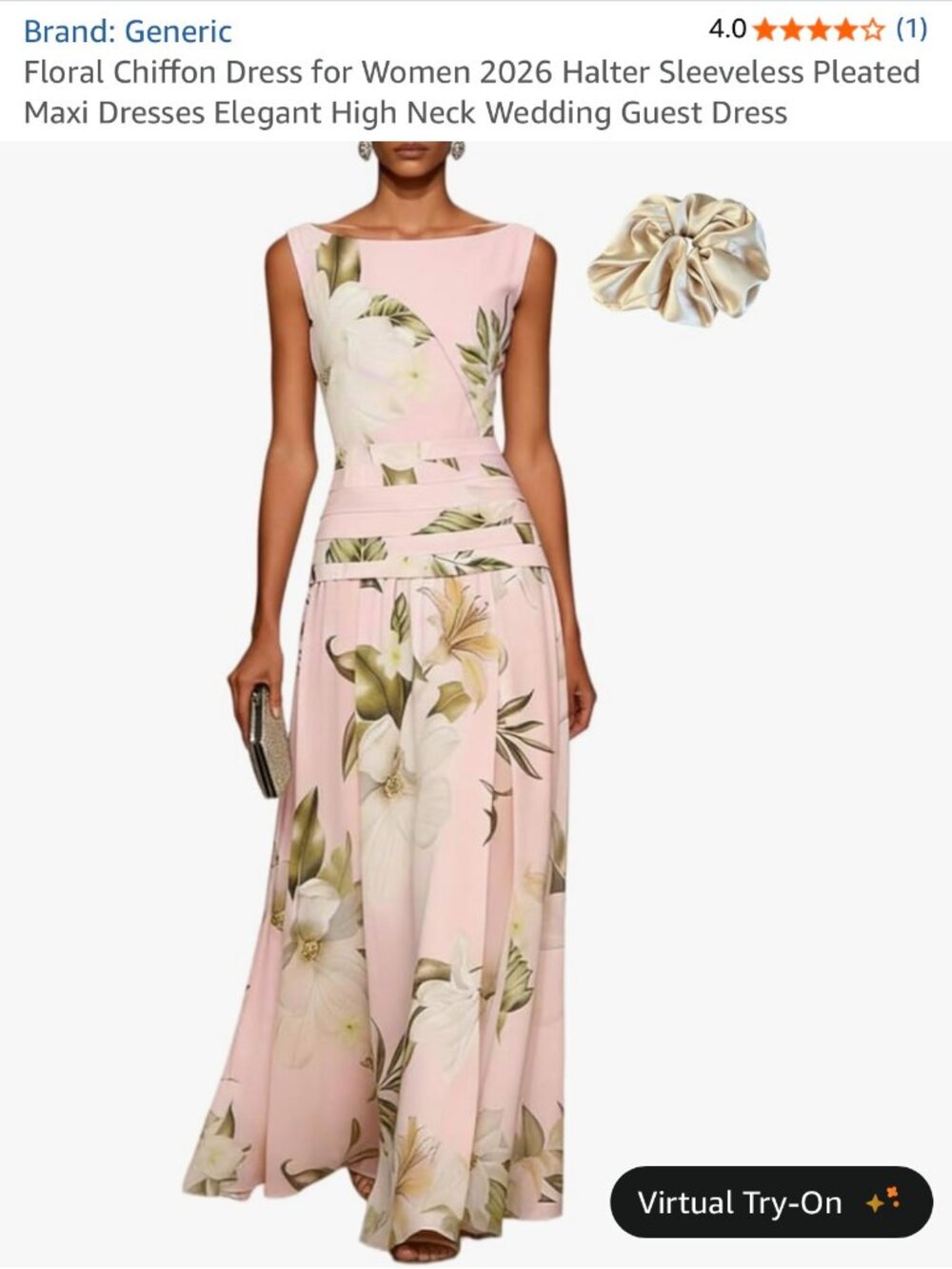 Floral Chiffon Halter Sleeveless Maxi Dress